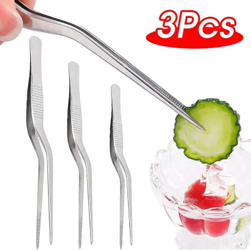 3/1Pcs Kitchen Tweezer Utensil 3 Sizes Mini Chief Tongs Clip Stainless Steel Portable for Picnic Barbecue Cooking Kitchen Tools