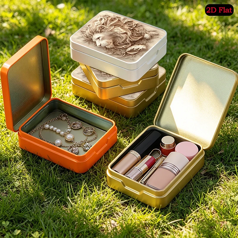 Wooden Lion Sculpture Theme Small Pocket Flip Top Metal Tin Box, UV Printed Custom Tinplate Box, Portable Anti-rust Mini Tin Box