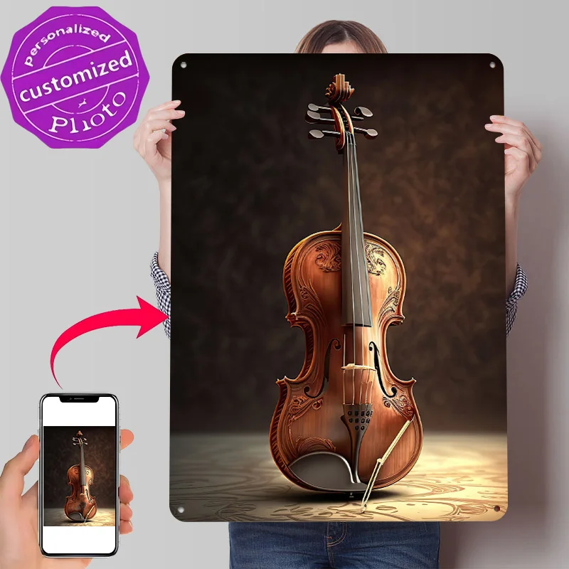 Violin Music Art 3D Texture Printed Poster Custom Vintage Metal Tin Plate Sign for Wall Art Home Decor Room Accessories House