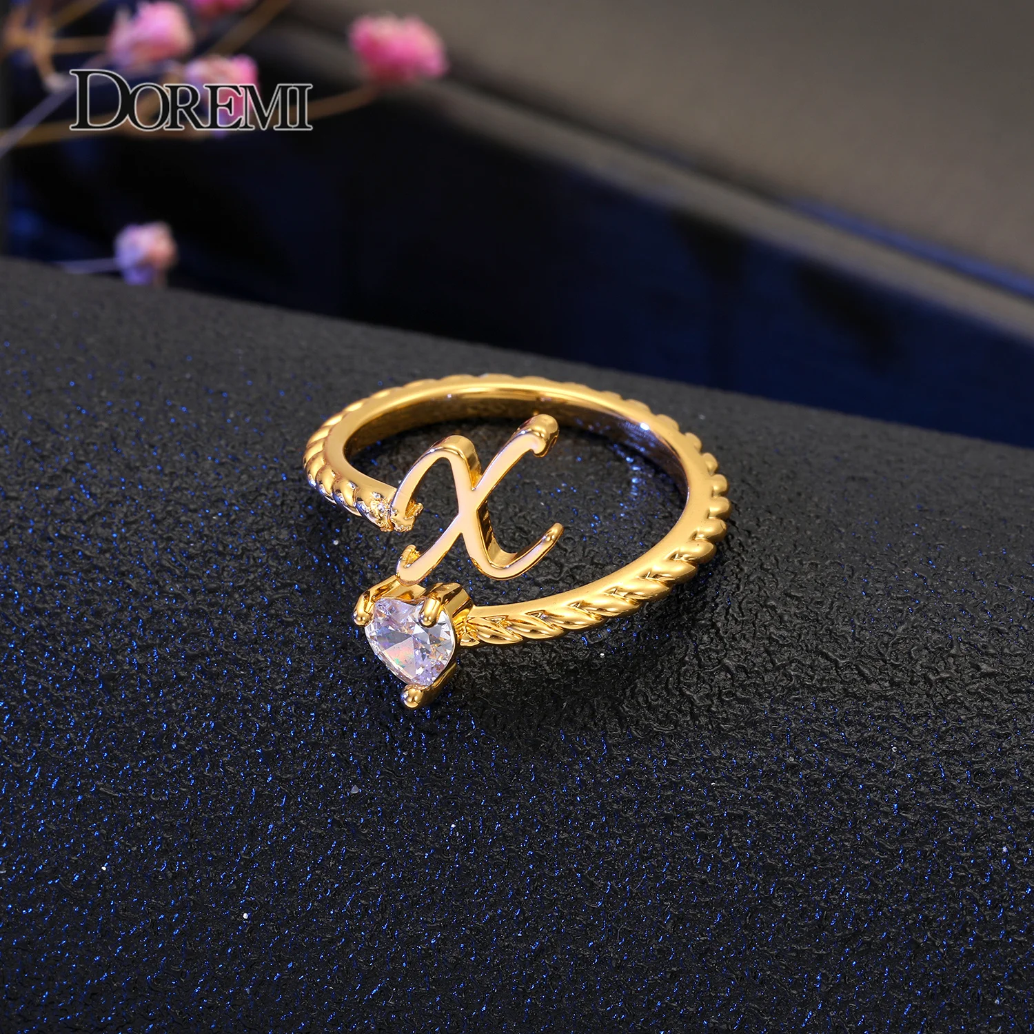 Lateefah خاتم قابل للتعديل هدية مخصصة لصديقتك الجنية امرأة خاتم الزفاف A-Z 26 حرف حلقة شخصية القلب الزركون رسالة #4