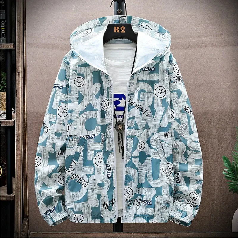 

Summer Men's Sun Protection Jacket 2024 Hooded Jacket Trend Printed Beach UV Protection Jacket Men's Fishing Hunting Set