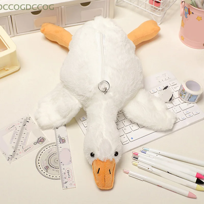 

Funny Student Animal Pencil Cases Fashion Stationery Storage Bag Cute Pencil Pouch Gifts Cartoon White Goose Plush Pen Bag