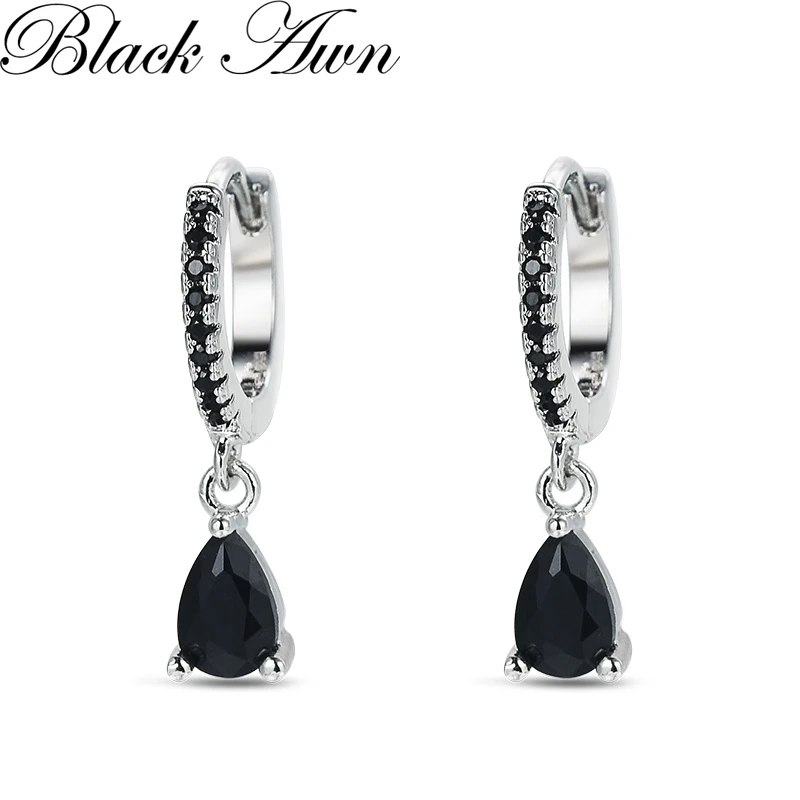 

Black Awn 2025 New Hoop Earrings for Women Classic Silver Color Trendy Spinel Engagement Jewelry I351