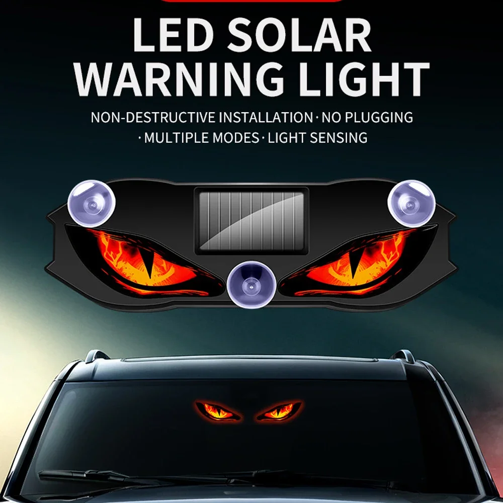 Universal Solar Power Car Creative Demon Eye Light Cool Flashing Warning Light Dynamic Safety Vehicle Signal Lights Windshield