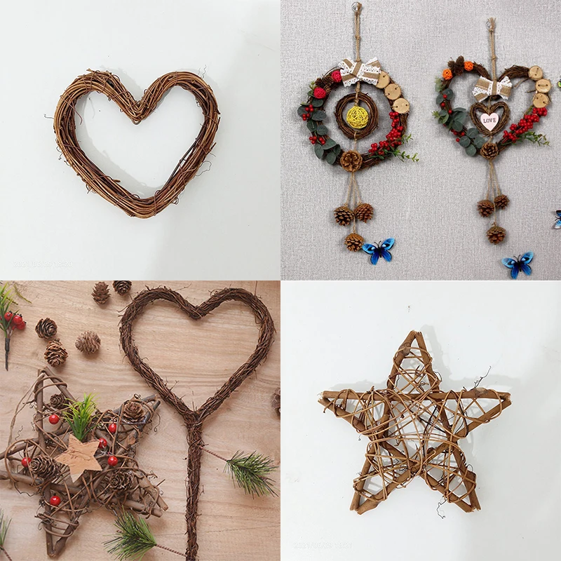 

1PC 10-30cm Heart Star Rattan White Brown Wreath Ring DIY Decor Flower Garland EID Party Gifts Wedding Birthday Home Supplies