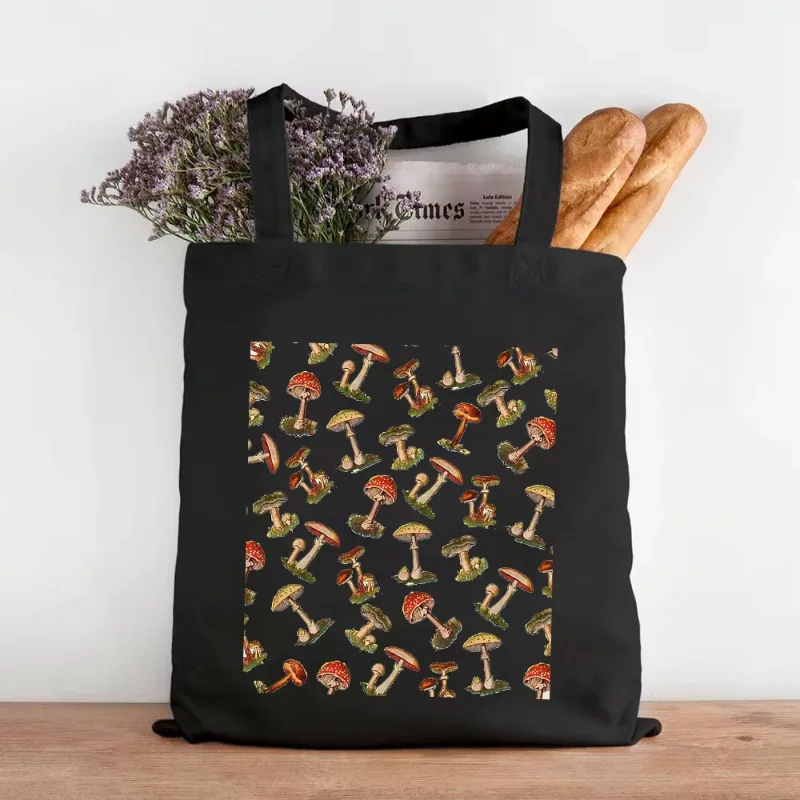 

Ретро-сумка из холщовой ткани с грибным принтом для женщин, повседневная сумка через плечо для покупок с красочным грибным узором, многоразовая