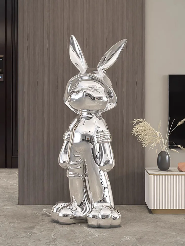 Electroplated Rabbit Sculpture,Floor Decor,Living Room,Shopping Mall,Exhibition Hall,Statue Decoration,Electroplated Crafts,60cm