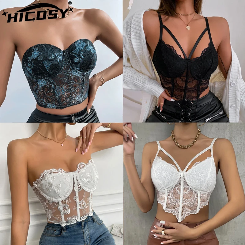 

HICOSY Y2K Sexy Shaper Women Tank Tops Club Fishbone Lace Floral Corset for Women’s Ladies Crop Top Woman Clothing Sexy Bras