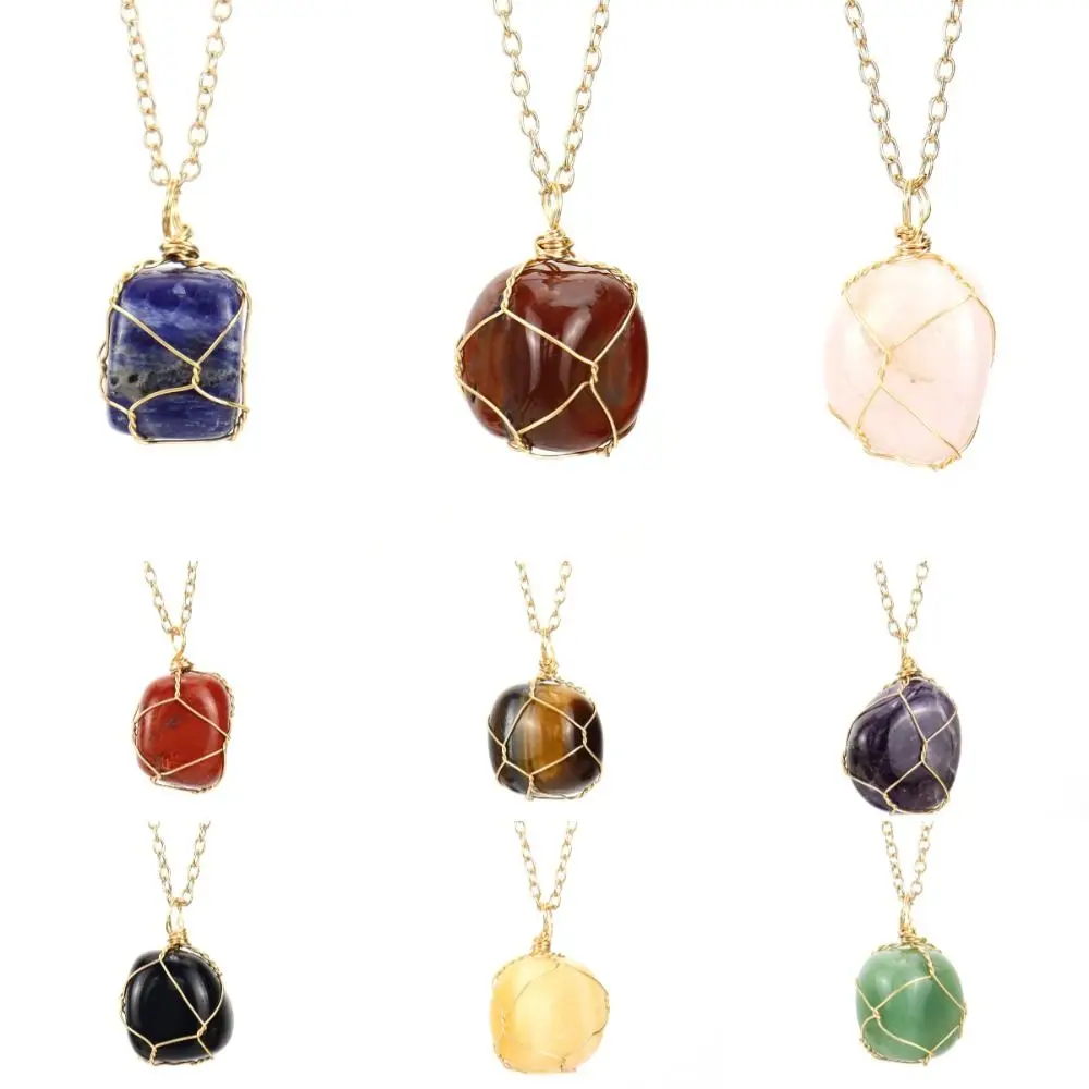 Многоцветное ожерелье из натурального хрусталя с гравием неправильной формы, аметист, агат, сетка, карманный кулон, ювелирные изделия ручной работы