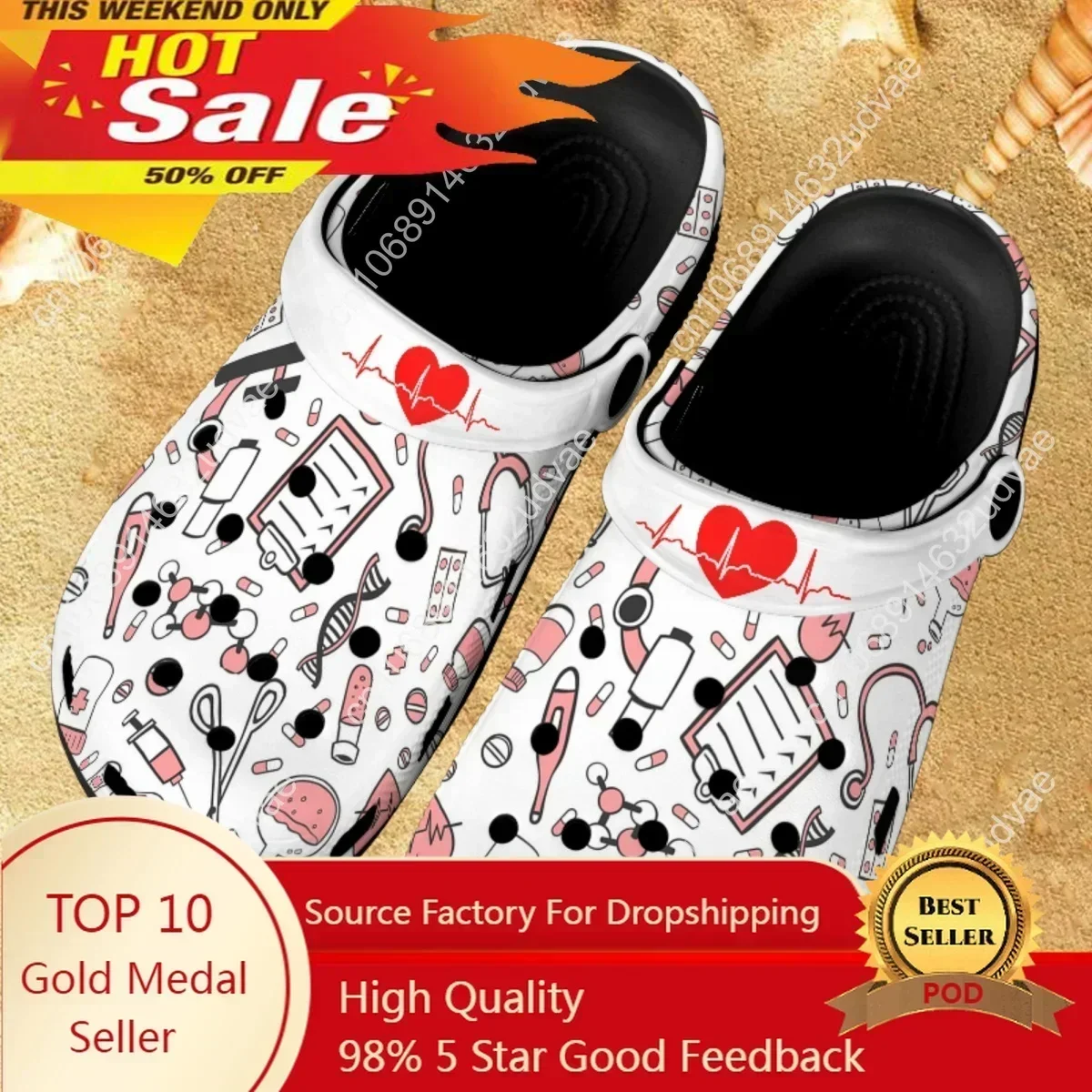 

Nursing Medical Printed Non-Slip Slippers Breathable Outdoor Indoor Slides Soft Clogs for Women Work Sandalias De Mujer 2023