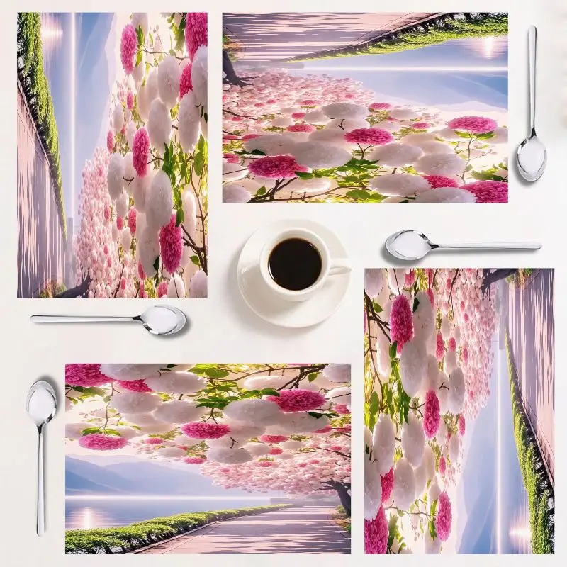 

Набор подставок для столовых приборов из 4 предметов, цветочный дизайн, легко чистится, прямоугольный декор для кухни, идеально подходит для столовой и праздников.