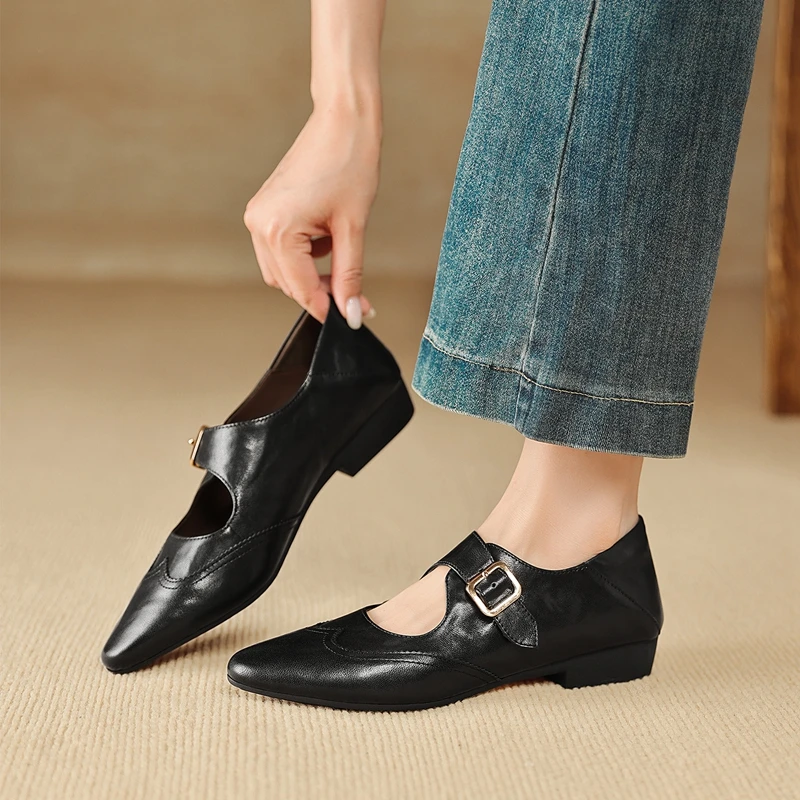 2026 Autumn New Mary Janes Genuine Leather Women Shoes Square Toe Thick Heel Women Buckle Strap Commute Pumps Retro High Heels
