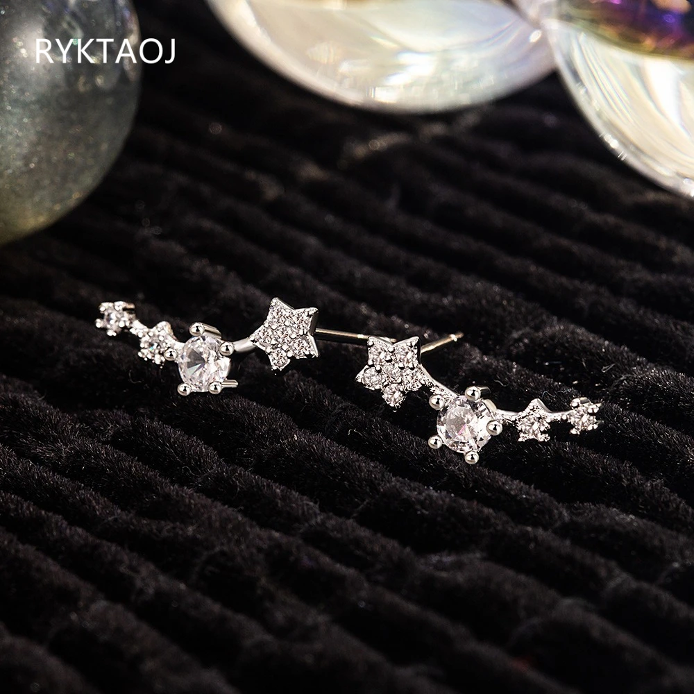 925 Sterling Silver Star Ear Climber Earrings for Women Sparkling CZ Cubic Zirconia Star Crawler Stud Earrings Jewelry Gift