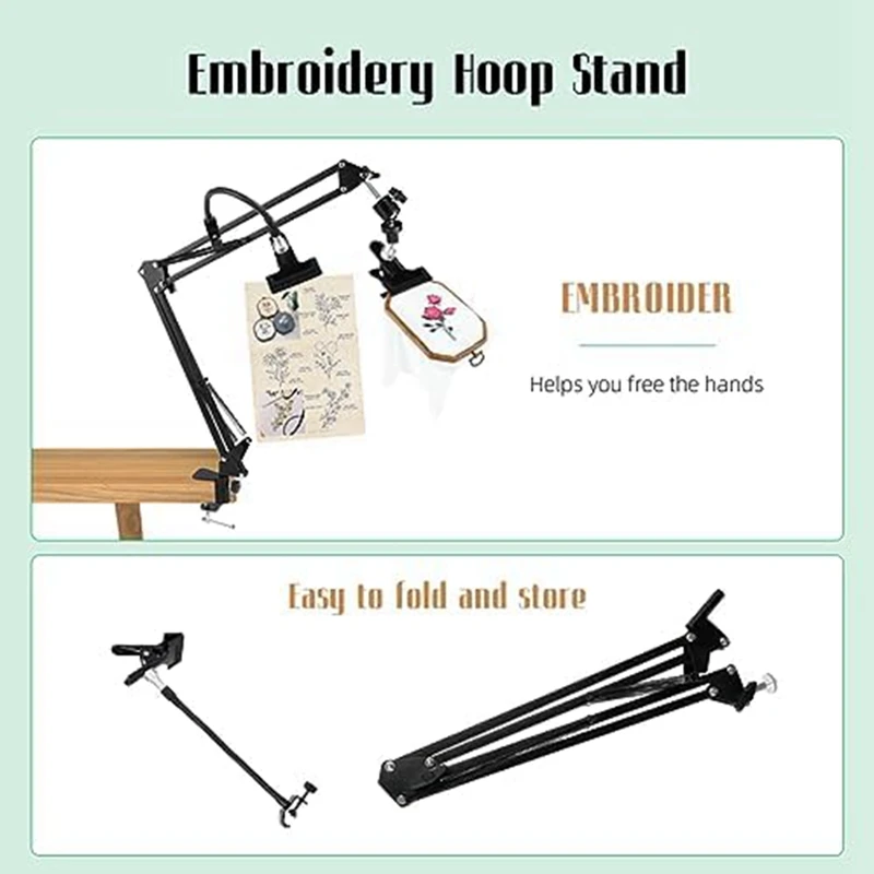 Embroidery Hoop Stand: 360 Adjustable Metal Embroidery Hoop Stand for Sewing Crafts-A09G