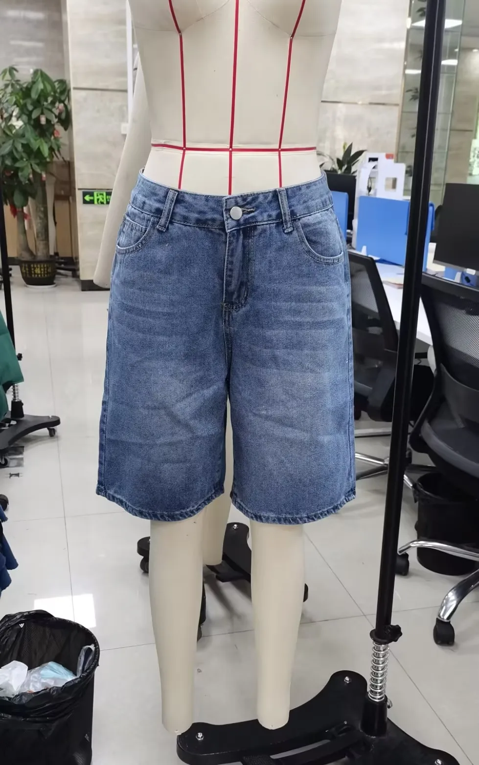 

Womens Knee Length Denim Shorts Blue Mid Rise Loose Fit Jean Shorts for Spring Summer