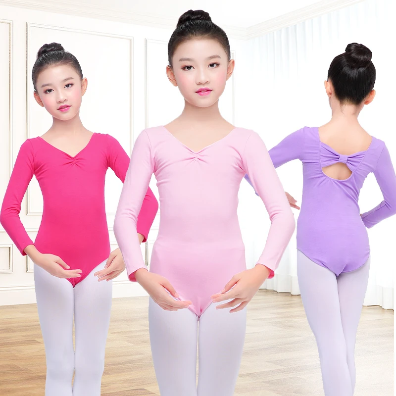 

Балетный купальник для девочек, хлопковый гимнастический купальник с милым бантиком сзади