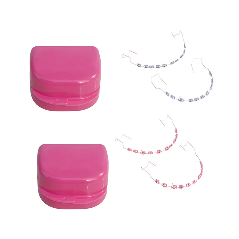 1 Pair Boxed Temporary Tooth Decoration With 4 Hook With Metal Wires Multicolour Metal Bracket Ligature Ties Dentist Material