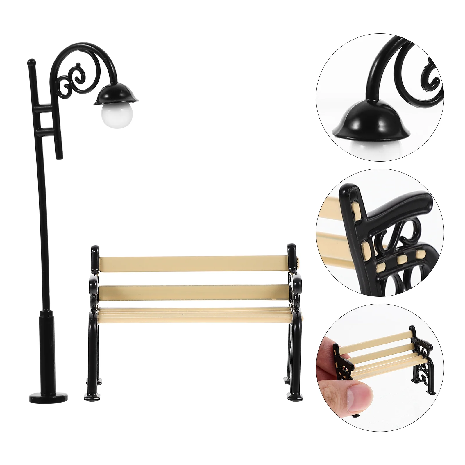 Outdoor Park Ornaments House Mini Street Lamp Stool Set Miniature Light Model Post Toy Garden Furniture Supply Bench Posts