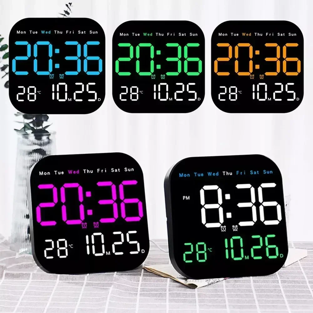 Large Digital Wall Clock Temp Date Week Display Remote Control Power Off Memory Table Clock Wall-mounted Dual Alarms LED Clocks