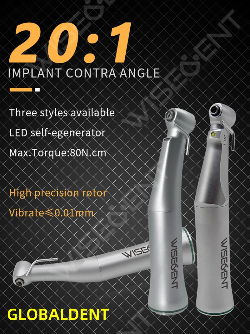 

Dental 20:1 LED Self-egenerator Low Speed Handpiece Implant Reduction Contra Angle Push Putton Dentistry Instruments