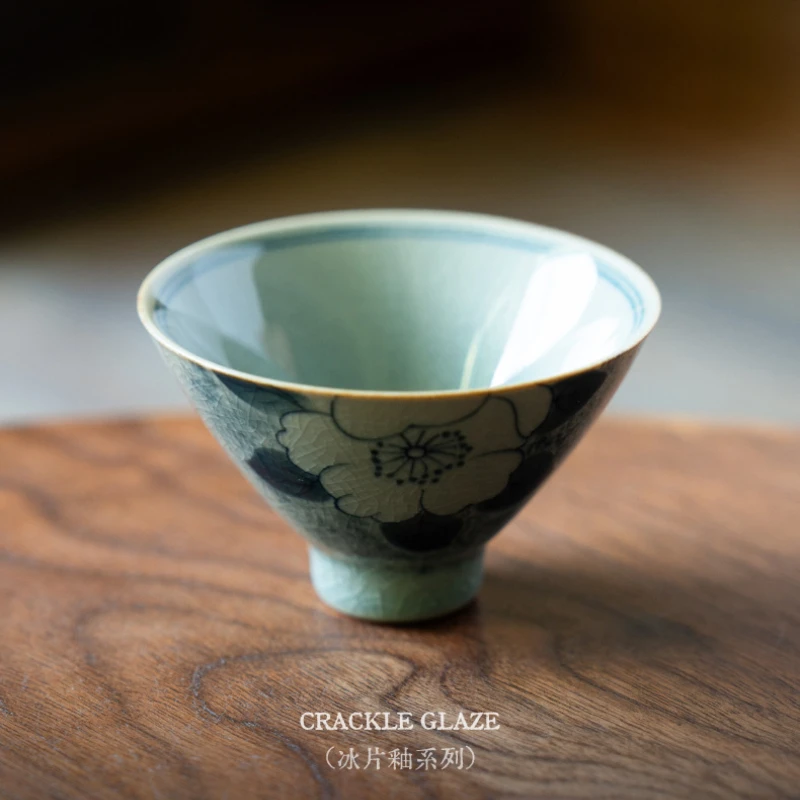 80 مللي النقي رسمت باليد كوب شاي بالأعشاب المزهرة الجليد الكراك الصقيل كوب رئيسي وعاء الشاي الشخصي المرأة تذوق مخروط كوب الكونغ فو Teaware 1 قطعة