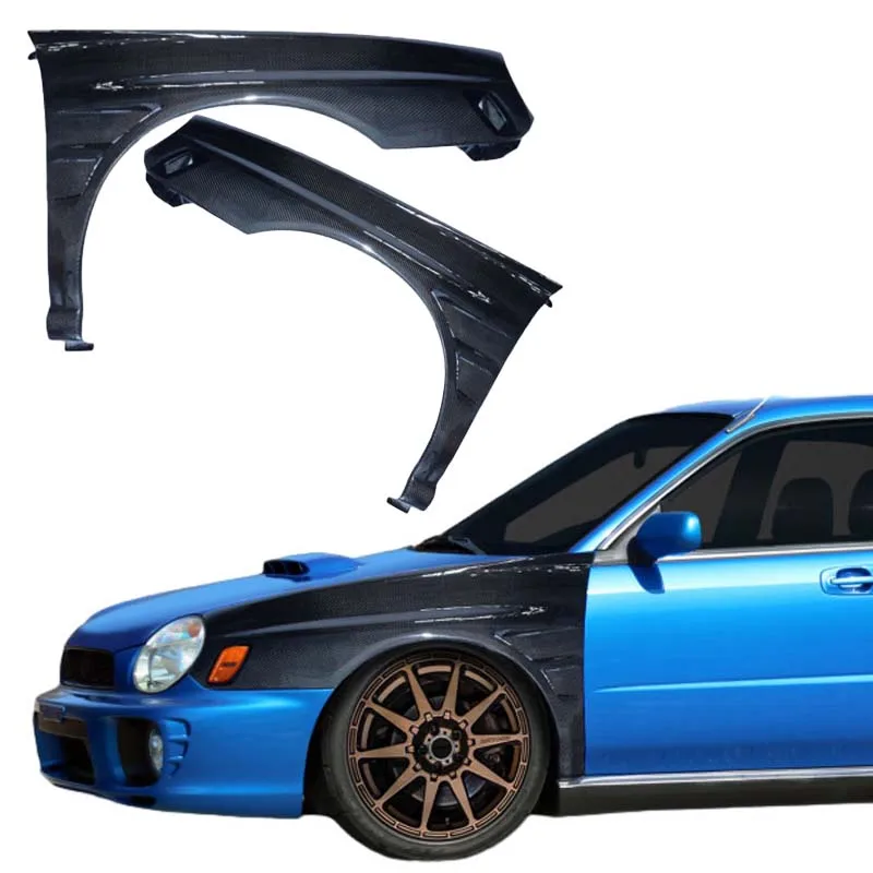 Real Carbon Front Vented Fenders Wings Panel GT-Style Replace for Subaru Impreza WRX Sedan 2002-03 (Pair Gloss)