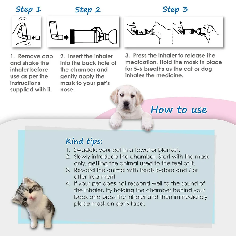 

Inhaler Spacer with 2 Masks for Pets Cat and Small Dog Inhaler Spacer for MDI,with Round Shape Silicone Mask, Aerosol HOT