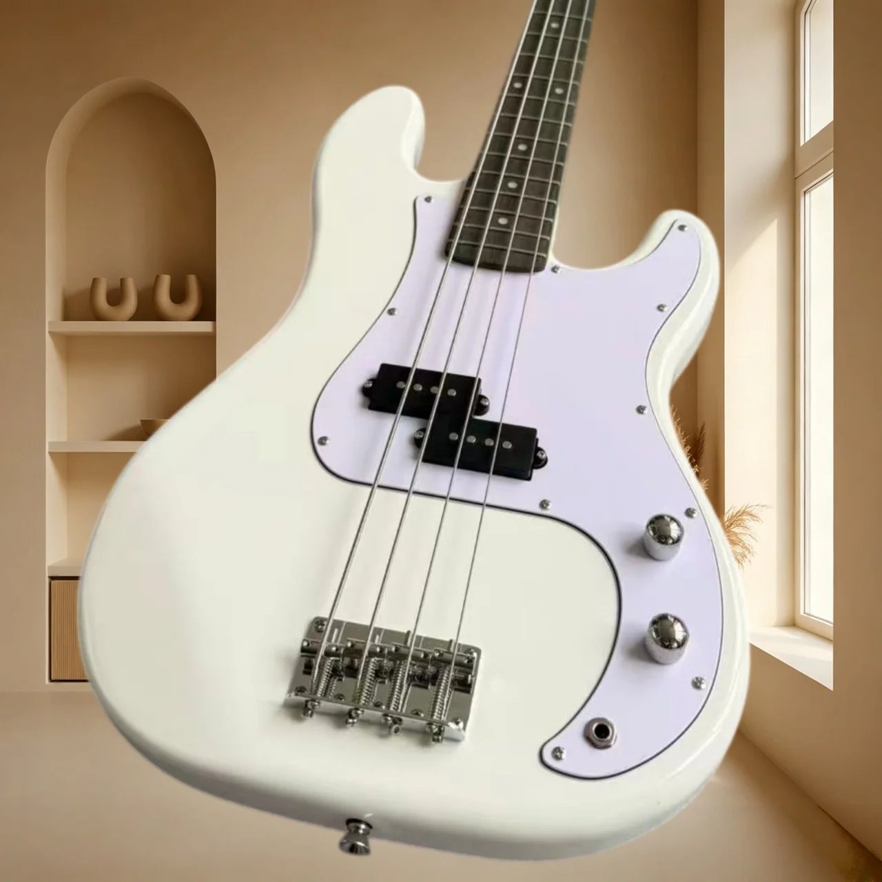 White 4 String PB Electric Bass Passive Pickup Beginner Electric Bass Guitar for Band Performance PB Style Free Shipping
