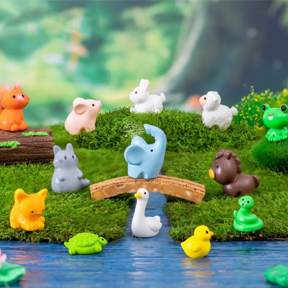 Cat Duck Sheep Squirrel Frog Turtle Animals Micro Landscape Ornaments Cute Handmade Zodiac Animals Miniatures Resin Crafts