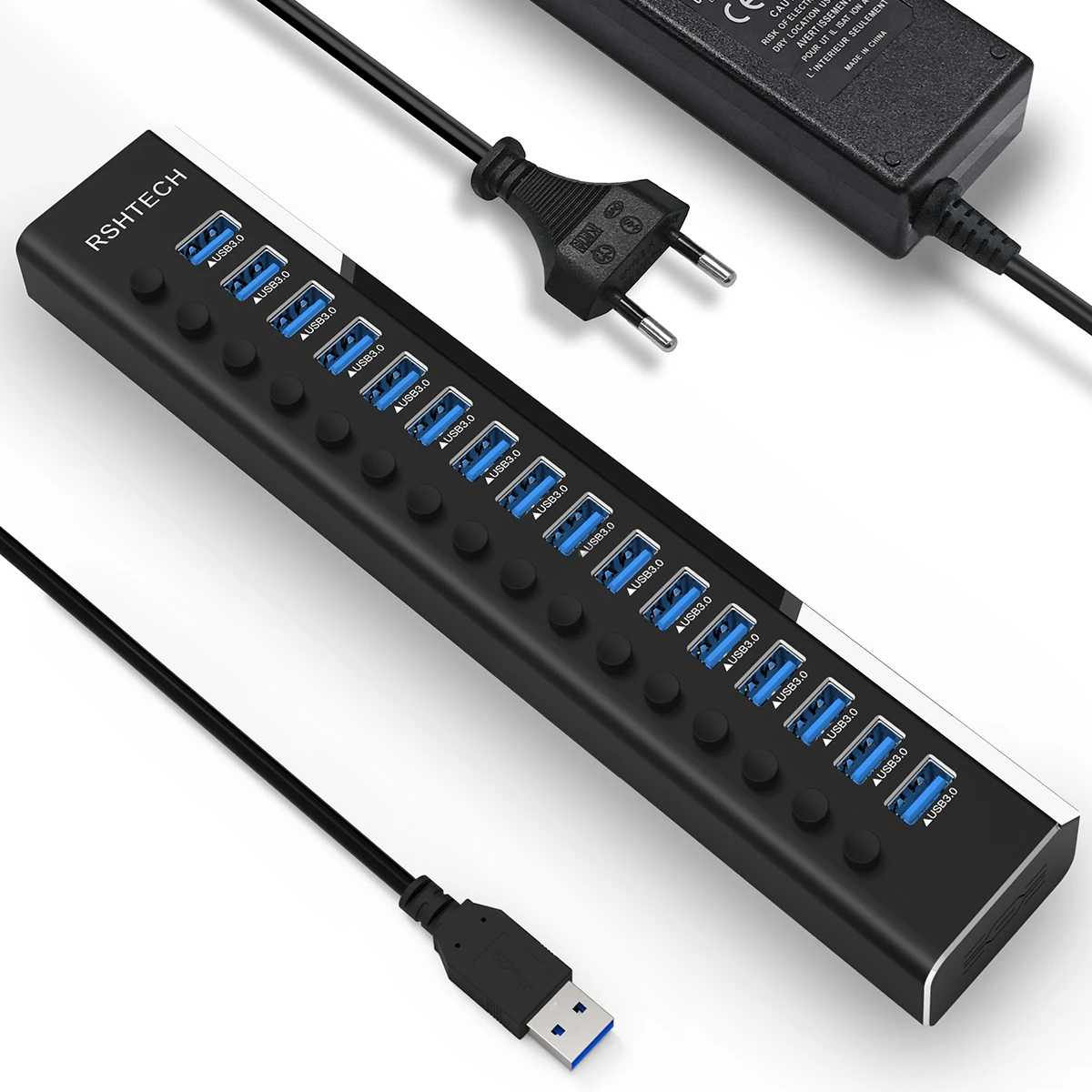 16 in 1 Universal Serial Bus 3.0 Hub Splitter 100 Watt Power Adapter Independent Switch 16 Port