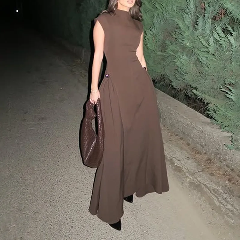 

French high-end long dress irregular hem metal buckle slim-fit dress fashionable simple luxury temperament elegant high-end reso