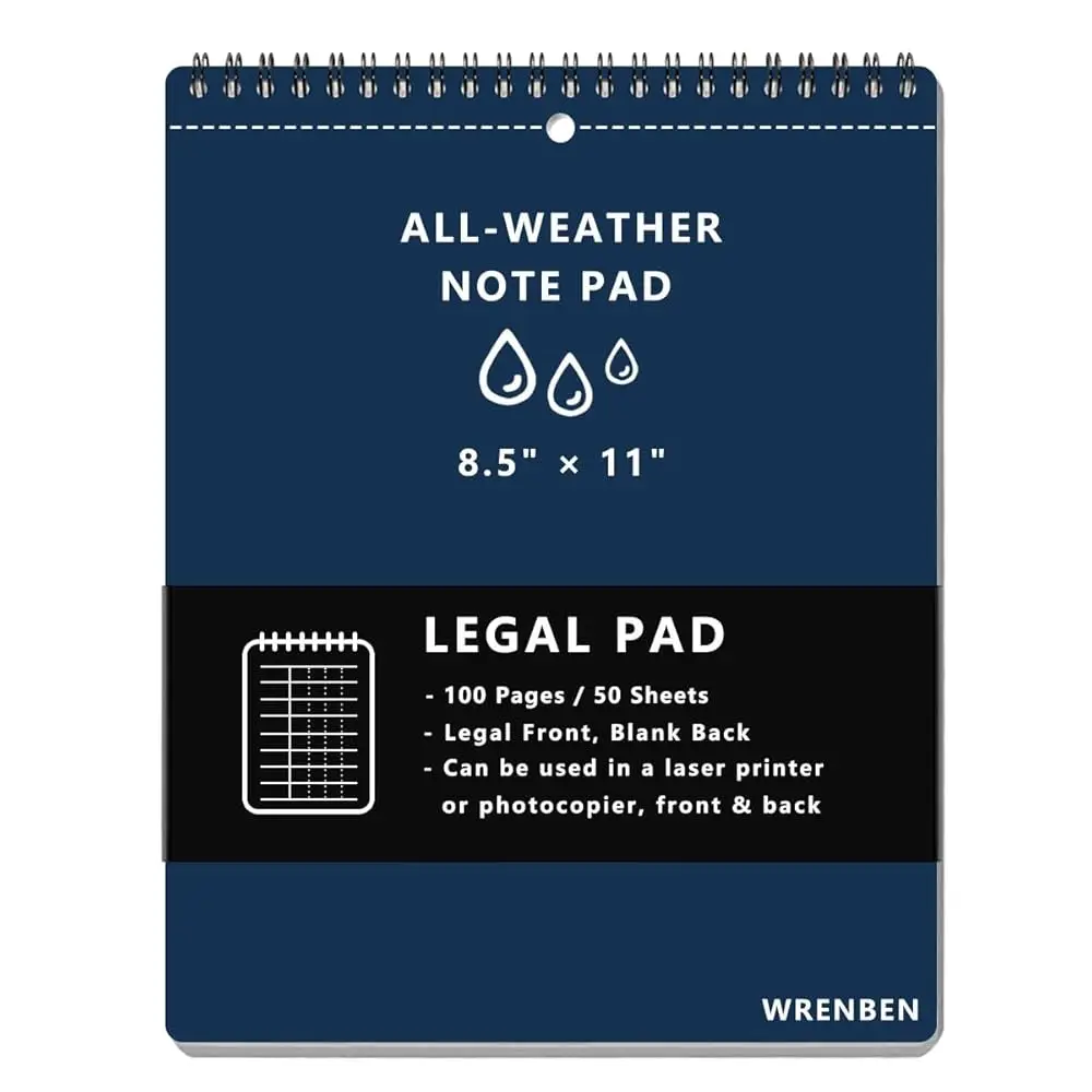 

Водонепроницаемый блокнот-спираль формата Legal Pad 8,5 x 11 дюймов, 100 страниц, всепогодная бумага, водонепроницаемая твердая обложка (синий)