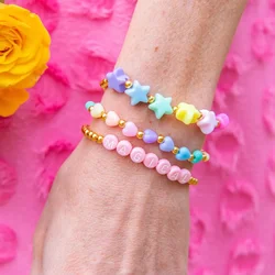 KKBEAD Cute Candy Color Heart Star Bracelets for Girl Friend Gift Jewelry Stretch Bracelet for Women New In Pulseras Femme