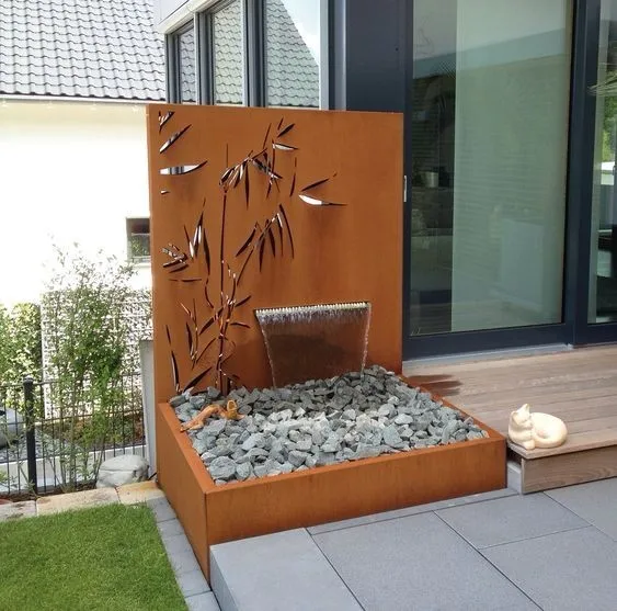 China manufacture corten steel free standing wall water feature