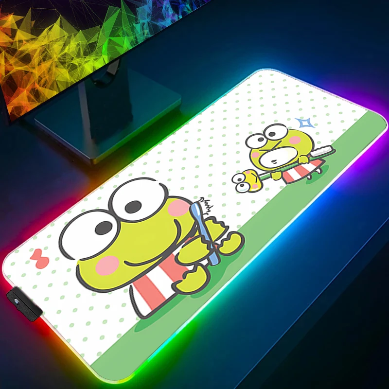 

Коврик для мыши RGB Kero Kero Keroppi с подсветкой Gamer XXL, аниме-клавиатура, светодиодный настольный коврик для мыши, резиновый коврик для игровой мыши Tapis Souris
