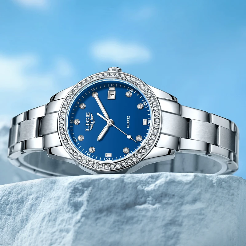 LIGE 2025 Diamond Women's Watch Fashion Elegant Quartz Wristwatches Waterproof Steel Strap Watch For Ladies Gifts Reloj Mujer