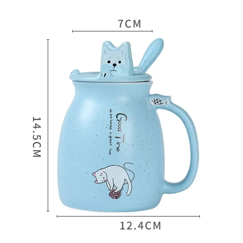 500ml Cartoon Ceramics Cat Mug with Lid and Spoon Handle Cute Cat Mug Coffee Milk Tea Mugs Breakfast Cup Drinkware Novelty Gifts