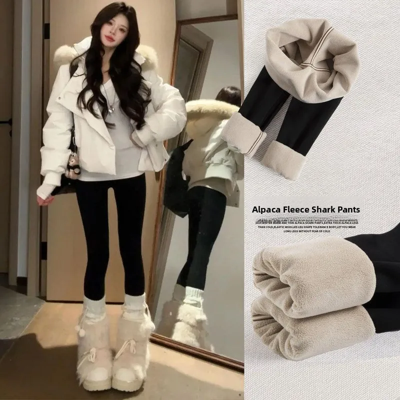 

Women's Fce Lined arkskin Yoga Pants Thi Warm Winter Leggings Slimming Base Layer Trousers Nine Point Nylon Fabric