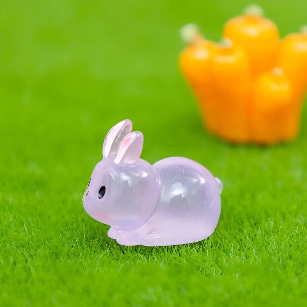 Multipurpose DIY Luminous Rabbit Miniatures Resin Crafts Cartoon Mini Rabbit Ornament Handmade Resin Animal Figurines Home Decor