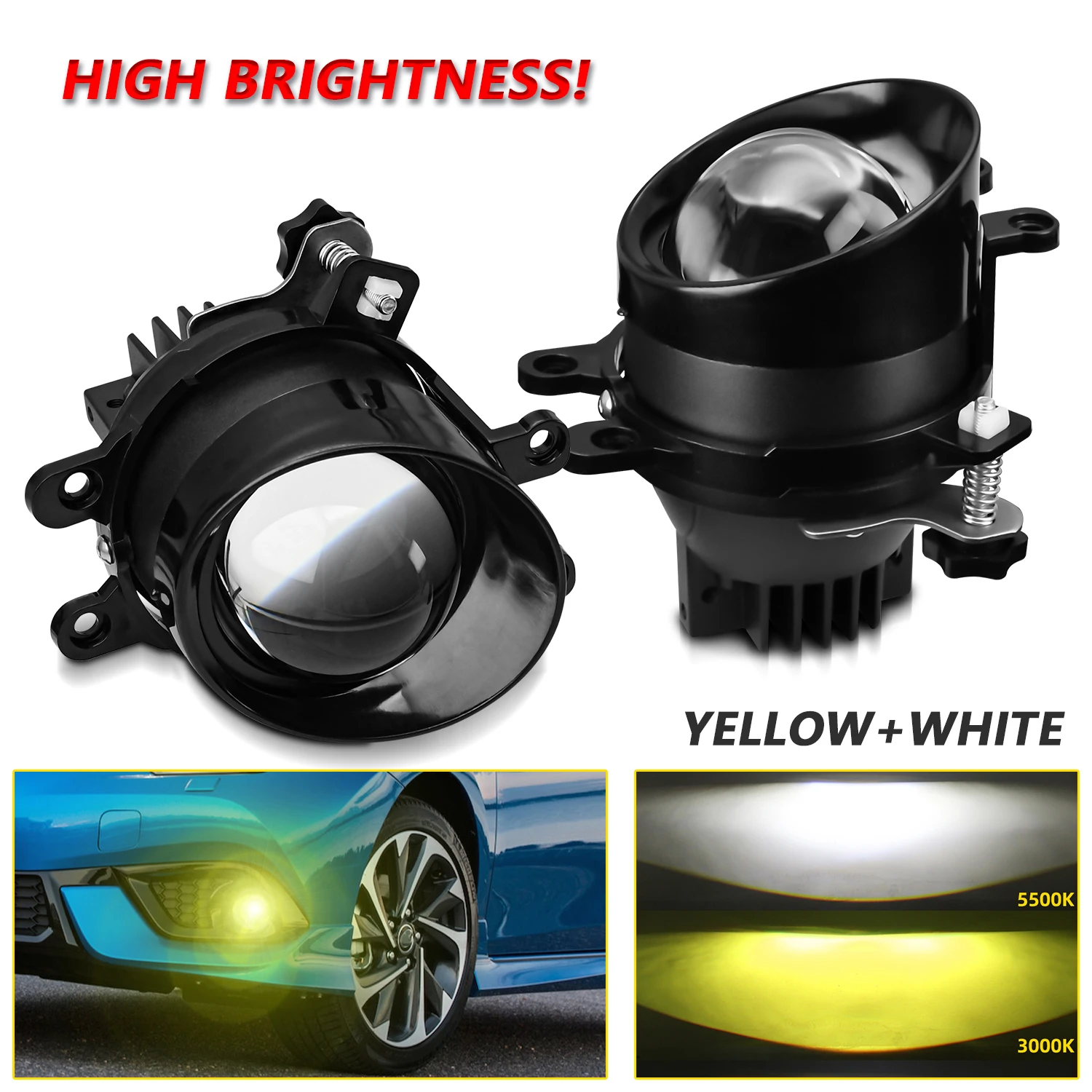 2pcs 3Inch Double Matrix Bi-LED Fog Projector Lens for Focus/Toyota/Honda Universal Retrofit Car Styling PTF Hyperboloid