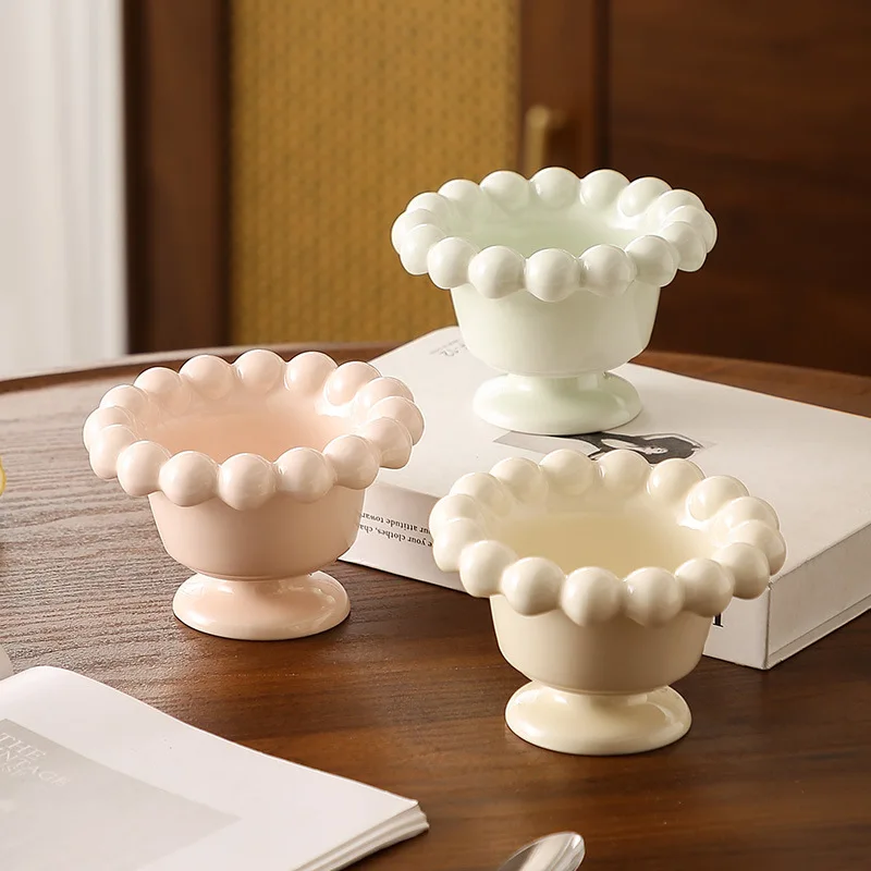 Ceramic High Footed Bowl,Dessert Bowl,Used for Making Milkshakes,Ice Cream Cups,Household Dessert Bowls,Yogurt Pudding Cups, Jam