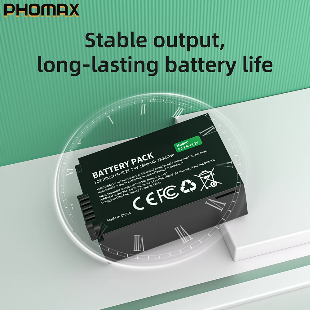 PHOMAX EN-EL25 EN-EL25a ENEL25 7.4V 1880mAh Akumulator litowo-jonowy do aparatów cyfrowych bezlusterkowych Nikon Z50 Z30 ZFC — zdjęcie produktu 3