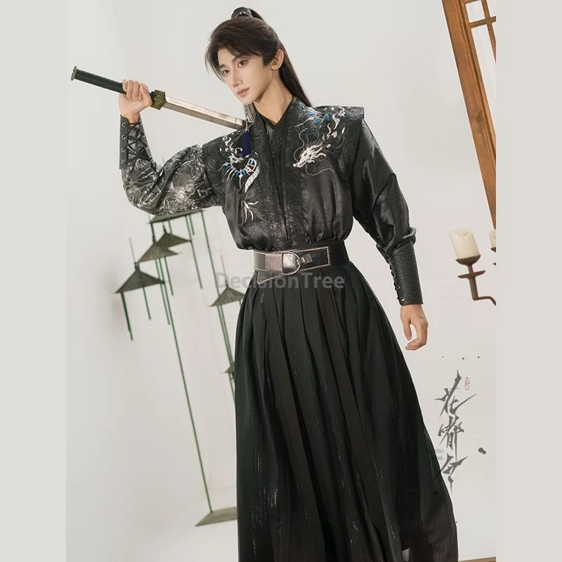 

2025 cool crossed collar martial arts drama hanfu set exquisite embroideried chinese men's hanfu suit dashing swordsman outfit