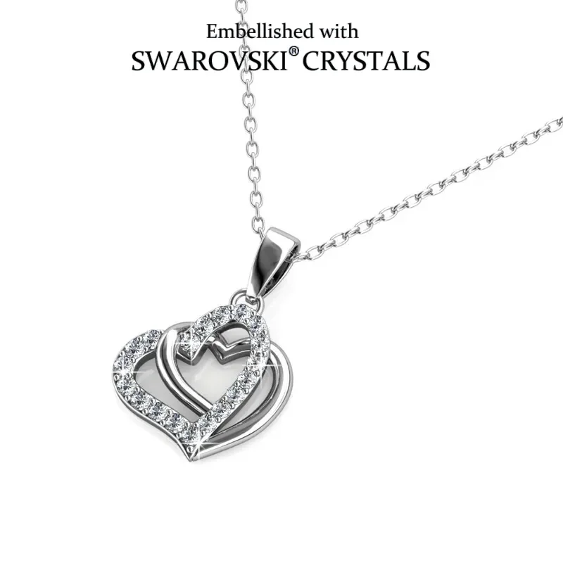 

Double Heart Shaped Pendant Necklace with Swarovski Crystals Fashion Jewelry Trendy Gift Perfect for Women Any Occasion