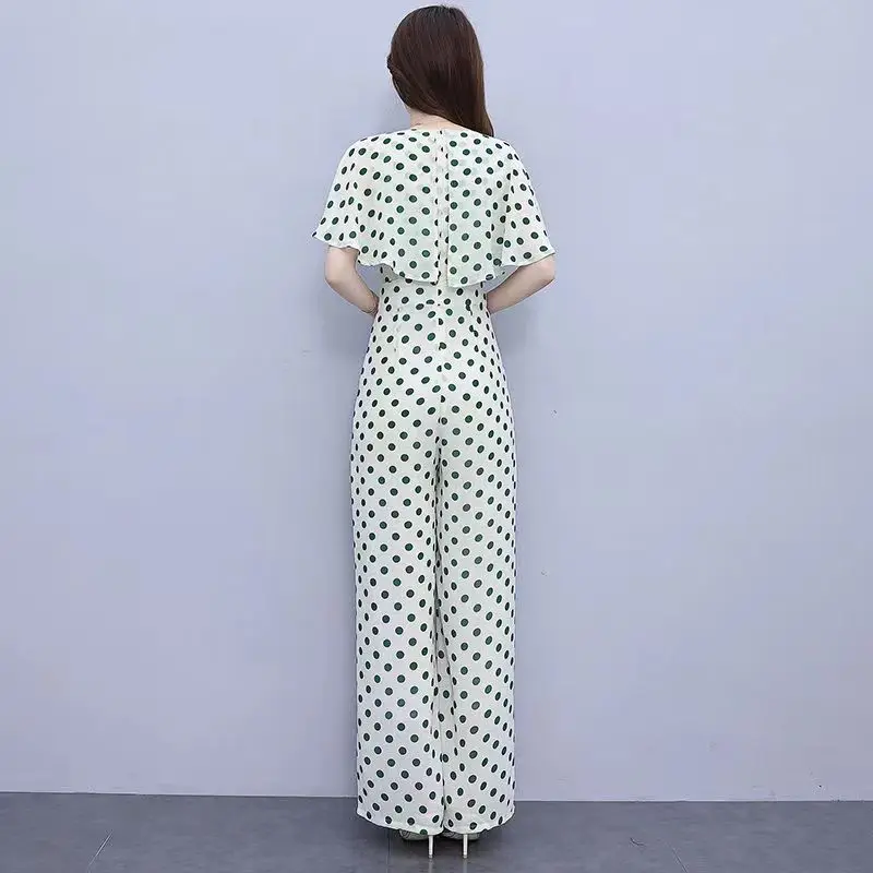 Fortschritt licher und modischer Polka Dot Chiffon Jumps uit mit weitem Bein für Damen Sommer 2023 New Temperament Göttin Stil Jumps uit