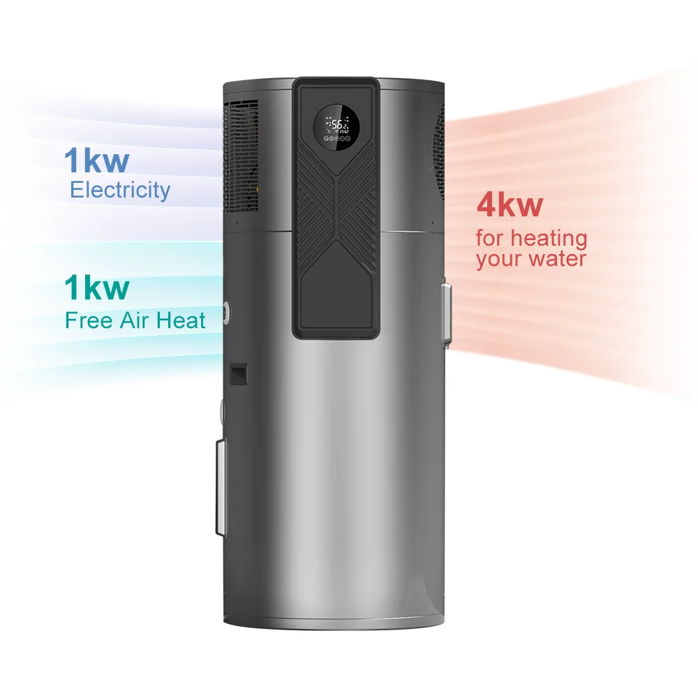 All-in-One 200L/270L Black Electric Air Source Heat Pump CE Certified Domestic Hot Water Heater for Family Use Hotel R290