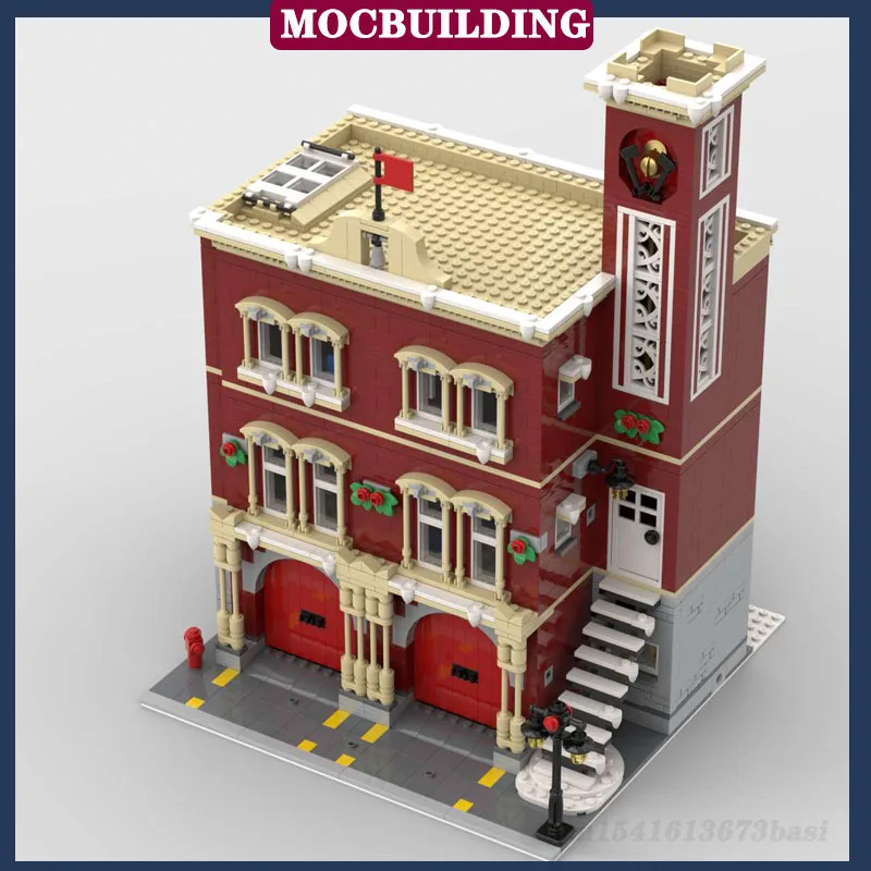 City Street View Fire Station Model Building Block Assembly MOC Fire Truck Building Collection Series Toys