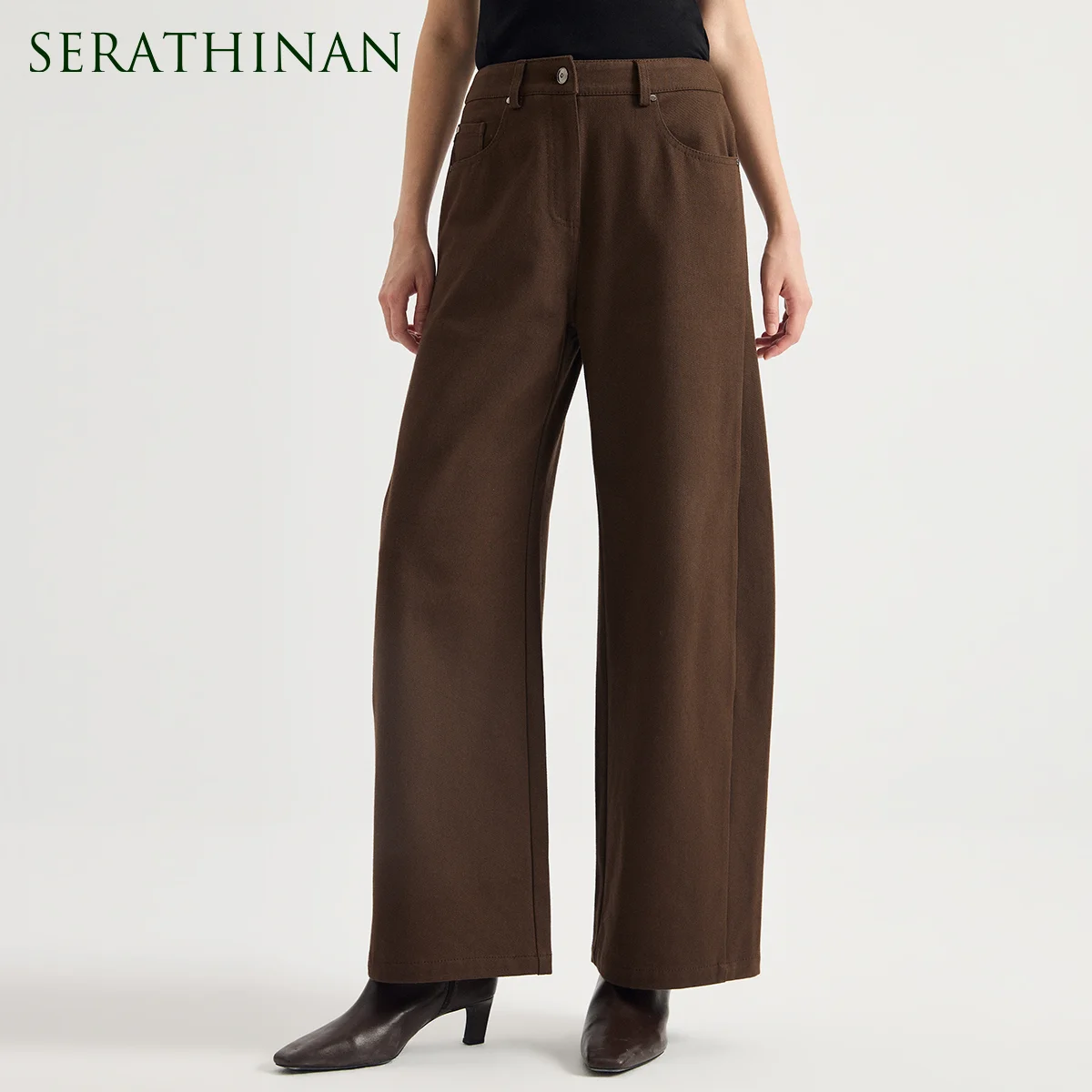 KL7624028 Women's Cotton Blend High Waist Wide Leg Pants 5 Pocket Leather Belt Tab Straight Quiet Luxury Early Autumn Fall