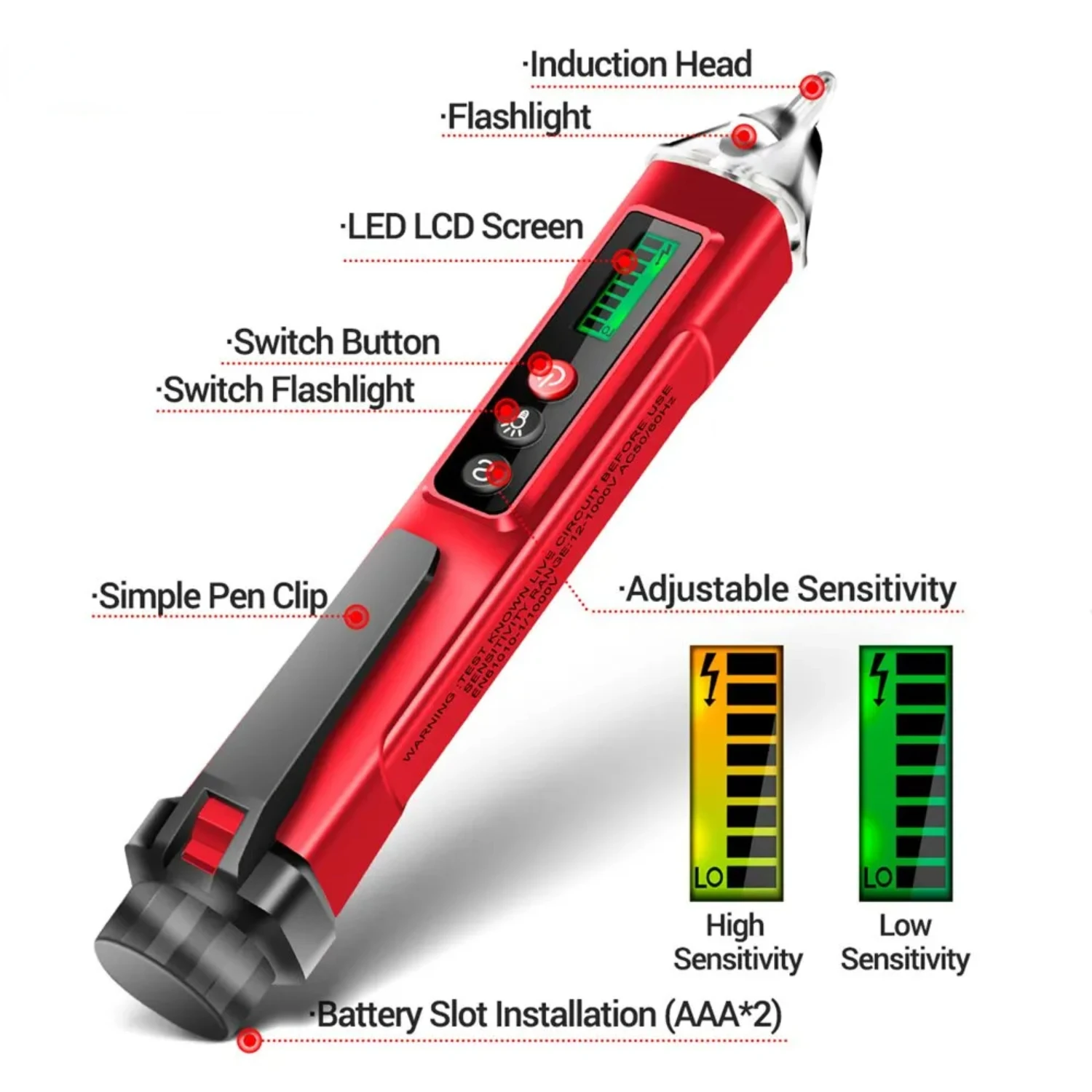 VC1010 Digital Smart AC/DC Voltage Detectors Non-Contact Tester Pen Meter 12-1000V Current  Sensor Test Pencil