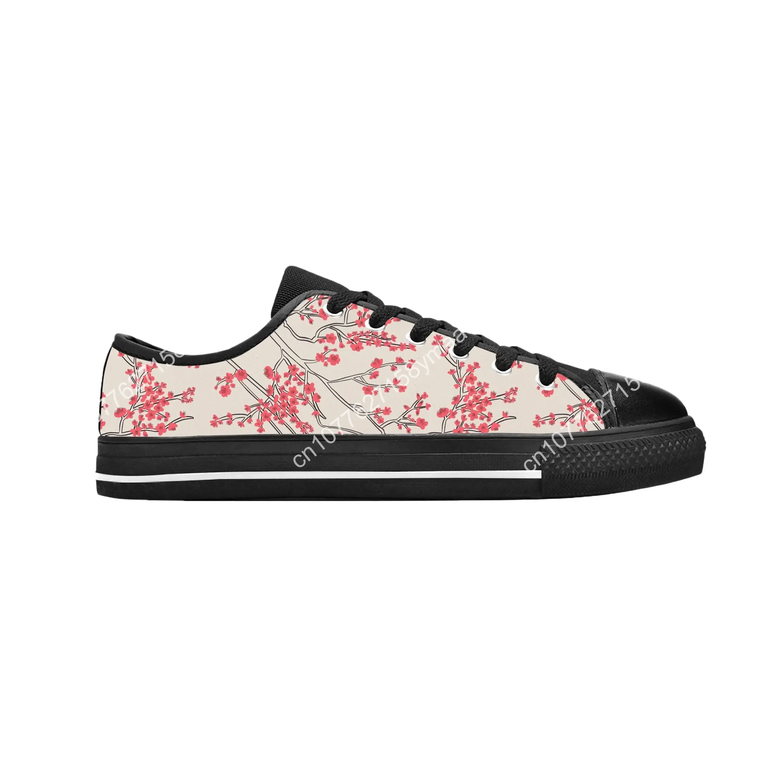 Japanese Cherry Blossom Sakura Flower Floral Cute Casual Cloth Shoes Low Top Comfortable Breathable 3D Print Men Women Sneakers